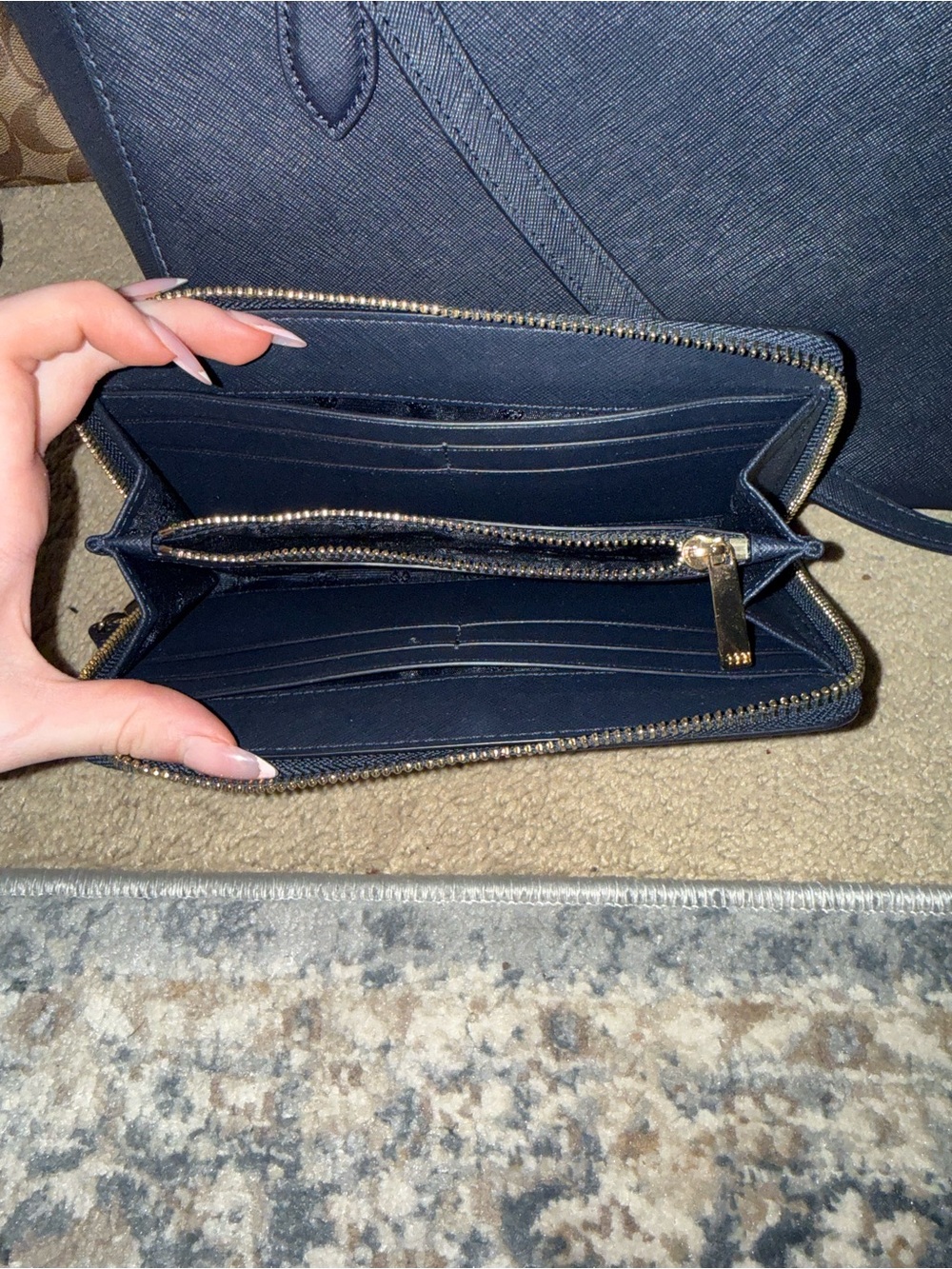 Tory Burch Navy Saffiano Leather Tote with Matching Wallet Set - Picture 2 of 2